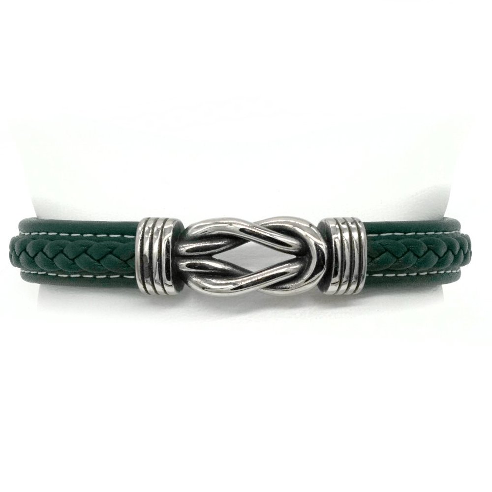 Men's green leather bracelet love knot  magnetic clasp. - Picture 2 of 2